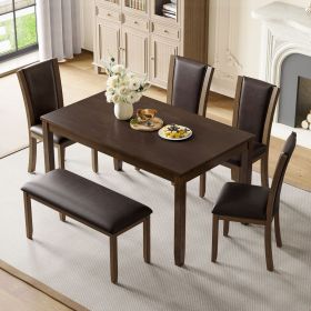 6-Piece Dining Table Set with Bench and Chairs, Wooden dining table set for 6 people, Farmhouse Rustic Style 6 Person Dining Table Set for Dining Room
