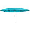 15ft Patio Umbrella with Base, Rectangular, Double-Canopy, UV-Blocking, Easy Crank, Blue