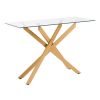 Glass Coffee Table, Modern Rectangle Sofa Side Table with Tempered Glass Top & Iron Cross-Legs