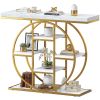 39.4" Console Table with Storage Shelves, Industrial Sofa Table for Living Room, Hallway, White Marble Effect