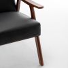 Accent Chair with Microfiber Upholstery and Solid Wood Frame, Classic Mid-Century Modern Living Room Furniture for Extra Seating, Black PU/PVC