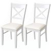 Dining Chairs Set of 2, Upholstered Kitchen Chairs with Rubberwood Frame, Padded Seat and X-Back, White