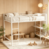 Twin Size Low Loft Bed for Boys And Girls with Metal Frame Ladder And Storage Shelves - Youth Bedroom Furniture