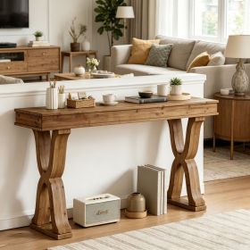 Farmhouse X-Leg Console Table Solid Wood Narrow Entryway Table Rustic Long Sofa Table for Hallway Living Room