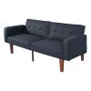 Modern PU Leather Futon Sofa with Tufted Backrest, Adjustable Reclining Couch with Wood & Metal Legs, Mid-Century Style Sofa for Living Room
