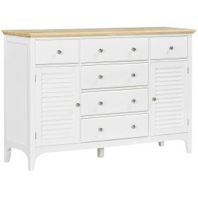 Sideboard Buffet Cabinet with Storage Drawers, Rubber Wood Top and Adjustable Shelves, Coffee Bar Cabinet, White