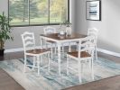 White 5-Pc Counter Height Dining Set Dining Table 4 x Chairs Natural wood Grain Look Table Top Classic Dining Room