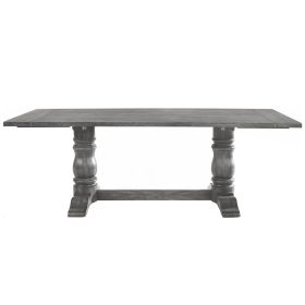 Rectangular Trestle Table with Double Turned Pedestal, Weathered Gray