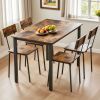 5 Piece Metal and Wood Indoor Modern Dinning Table Furniture Set for 4, Dining Table Chairs Dark Walnut