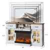 58 Inch Black Gold Oak Fireplace TV Stand with 25 Inch Insert, 2 Doors 2 Drawers & Glass Shelves, Media Console 147.4 x 45 x 80 cm