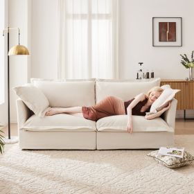 Modern Slipcovered 2-Seat Sofa Couches for Living Room, 2 Seater Sofa, Plain Chenille Deep Seat Sofa with Upholstered Cushion&Detachable Cover