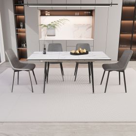 47"-63" extendable MDF modern dining table and chair set, suitable for 2-6 people, elegant white dining table and modern dining chair 4-piece set