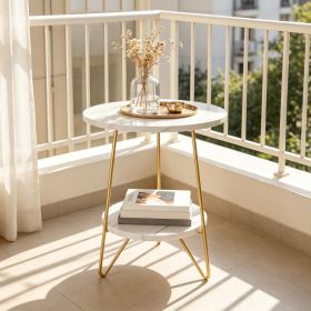 Artificial Marble Coffee Table round Sofa-Night Table with Two Levels And Shelves Home Decorative Table for Living Room