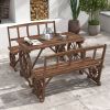 Carbonized Patio Perfection: 4-Person Dining Set with Carriage-Wheel Design for Alfresco Elegance