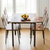 5 Piece Metal and Wood Indoor Modern Dinning Table Furniture Set for 4, Dining Table Chairs Dark Walnut