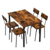 5 Piece Metal and Wood Indoor Modern Dinning Table Furniture Set for 4, Dining Table Chairs Dark Walnut