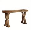 Farmhouse X-Leg Console Table Solid Wood Narrow Entryway Table Rustic Long Sofa Table for Hallway Living Room
