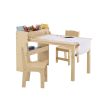 Kids Art Table and 2 Chairs, 2-in-1 Toddler Craft and Play Activity Table, Wood Toddler Table and Chair Set with A Cabinet for Art, Craft, Reading