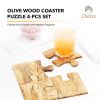 Olive Wood Coaster Puzzle 4-Pcs Set - Unique Interlocking Drink Coasters for Wooden Table Protection