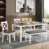 6-Piece Dining Table Set with Bench, Wood Dining Table Set for 6, Modern 6-Person Dining Table Set for Dining room, Kitchen, Grey & White two tone