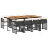 Garden Dining Set Black table and chairs, cream white cushions