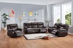Electric Power Loveseat Recliner, Faux Leather Power Reclining Sofa with USB Ports, Cup Holders for Living Room-Dark Brown