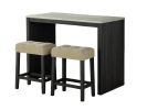 Two-Tone Design Black Dining Table 2x Stools Biscuit-Tufted Seat Cushion Beige 3pc Dining Table Set