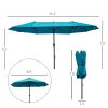 15ft Patio Umbrella with Base, Rectangular, Double-Canopy, UV-Blocking, Easy Crank, Blue