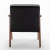 Accent Chair with Microfiber Upholstery and Solid Wood Frame, Classic Mid-Century Modern Living Room Furniture for Extra Seating, Black PU/PVC