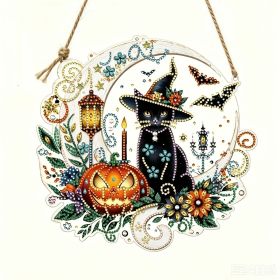 Halloween New Hot Selling Riding Broom Magical Witch Creative Wooden Printing Doors and Windows Garden Hanging Decoration (Color: 19, size: 20*20*0.5)