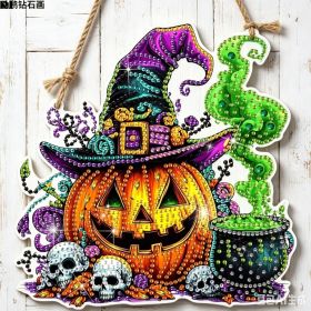 Halloween New Hot Selling Riding Broom Magical Witch Creative Wooden Printing Doors and Windows Garden Hanging Decoration (Color: 12, size: 20*20*0.5)