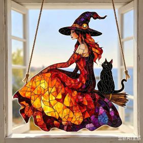 Halloween New Hot Selling Riding Broom Magical Witch Creative Wooden Printing Doors and Windows Garden Hanging Decoration (Color: 15, size: 15*15*0.5)