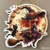 Halloween New Hot Selling Riding Broom Magical Witch Creative Wooden Printing Doors and Windows Garden Hanging Decoration