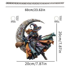 Halloween New Hot Selling Riding Broom Magical Witch Creative Wooden Printing Doors and Windows Garden Hanging Decoration (Color: 4, size: 15*15*0.5)