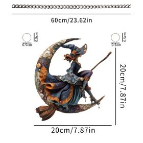 Halloween New Hot Selling Riding Broom Magical Witch Creative Wooden Printing Doors and Windows Garden Hanging Decoration (Color: 5, size: 15*15*0.5)