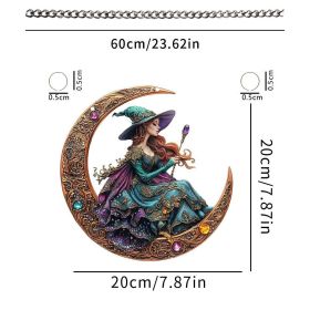 Halloween New Hot Selling Riding Broom Magical Witch Creative Wooden Printing Doors and Windows Garden Hanging Decoration (Color: 6, size: 15*15*0.5)