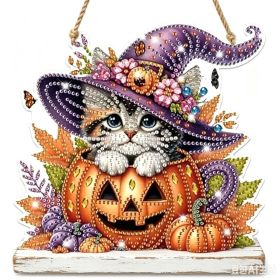 Halloween New Hot Selling Riding Broom Magical Witch Creative Wooden Printing Doors and Windows Garden Hanging Decoration (Color: 7, size: 15*15*0.5)