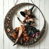 Halloween New Hot Selling Riding Broom Magical Witch Creative Wooden Printing Doors and Windows Garden Hanging Decoration