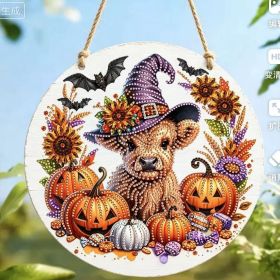 Halloween New Hot Selling Riding Broom Magical Witch Creative Wooden Printing Doors and Windows Garden Hanging Decoration (Color: 23, size: 30*30*0.5)