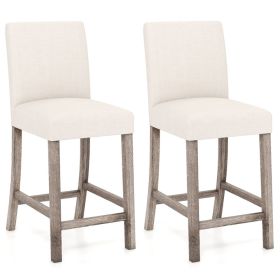 Counter Height Bar Stools Set of 2 with Back and Footrest (Color: Beige)