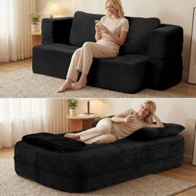 Flip Modular Sofa Bed, 2-in-1 Convertible Folding Couch with High Density Sponge, Multi-Functional Sleeper Sofa for Living Room, Apartment, Guest Room (Color: Black)