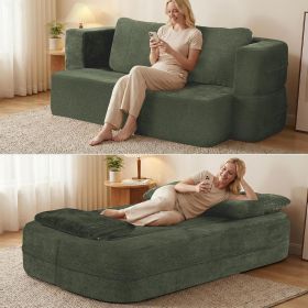 Flip Modular Sofa Bed, 2-in-1 Convertible Folding Couch with High Density Sponge, Multi-Functional Sleeper Sofa for Living Room, Apartment, Guest Room (Color: GREEN)
