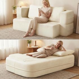 Flip Modular Sofa Bed, 2-in-1 Convertible Folding Couch with High Density Sponge, Multi-Functional Sleeper Sofa for Living Room, Apartment, Guest Room (Color: Beige)