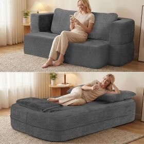 Flip Modular Sofa Bed, 2-in-1 Convertible Folding Couch with High Density Sponge, Multi-Functional Sleeper Sofa for Living Room, Apartment, Guest Room (Color: Grey)