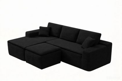 106.5" Modern Minimalist Modular Sectional Couch with Seat Cushion & Ottoman, Comfort L Shaped Sofa for Living Room, No Assembly Required (Color: Black-with Seat Cushion & Ottoman, Orientation: 3-seater Left Hand Facing)