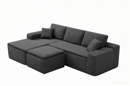 106.5" Modern Minimalist Modular Sectional Couch with Seat Cushion & Ottoman, Comfort L Shaped Sofa for Living Room, No Assembly Required (Color: Dark Gray-with Seat Cushion & Ottoman, Orientation: 3-seater Left Hand Facing)