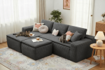 106.5" Modern Minimalist Modular Sectional Couch with Seat Cushion & Ottoman, Comfort L Shaped Sofa for Living Room, No Assembly Required