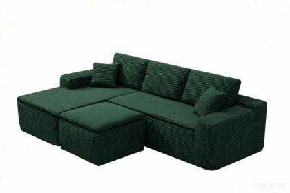 106.5" Modern Minimalist Modular Sectional Couch with Seat Cushion & Ottoman, Comfort L Shaped Sofa for Living Room, No Assembly Required (Color: Green-with Seat Cushion & Ottoman, Orientation: 3-seater Left Hand Facing)