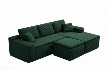 106.5" Modern Minimalist Modular Sectional Couch with Seat Cushion & Ottoman, Comfort L Shaped Sofa for Living Room, No Assembly Required (Color: Green-with Seat Cushion & Ottoman, Orientation: 3-seater Right Hand Facing)