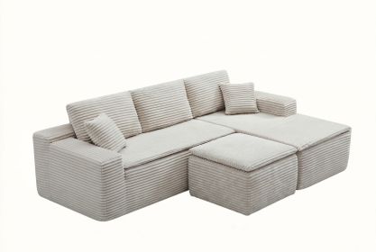 106.5" Modern Minimalist Modular Sectional Couch with Seat Cushion & Ottoman, Comfort L Shaped Sofa for Living Room, No Assembly Required (Color: Beige-with Seat Cushion & Ottoman, Orientation: 3-seater Right Hand Facing)